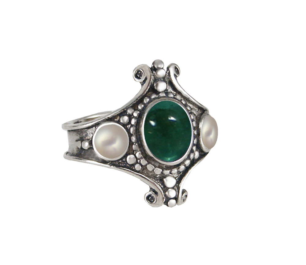 Sterling Silver Imperial Ring With Fluorite And Cultured Freshwater Pearl Size 11